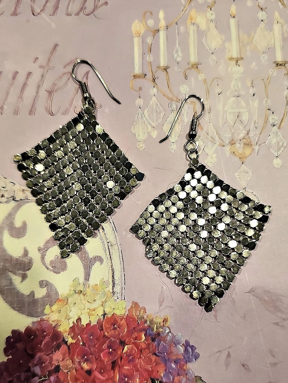 Vintage 1970s Liquid Metal Mesh Handkerchief Earrings DISCO
